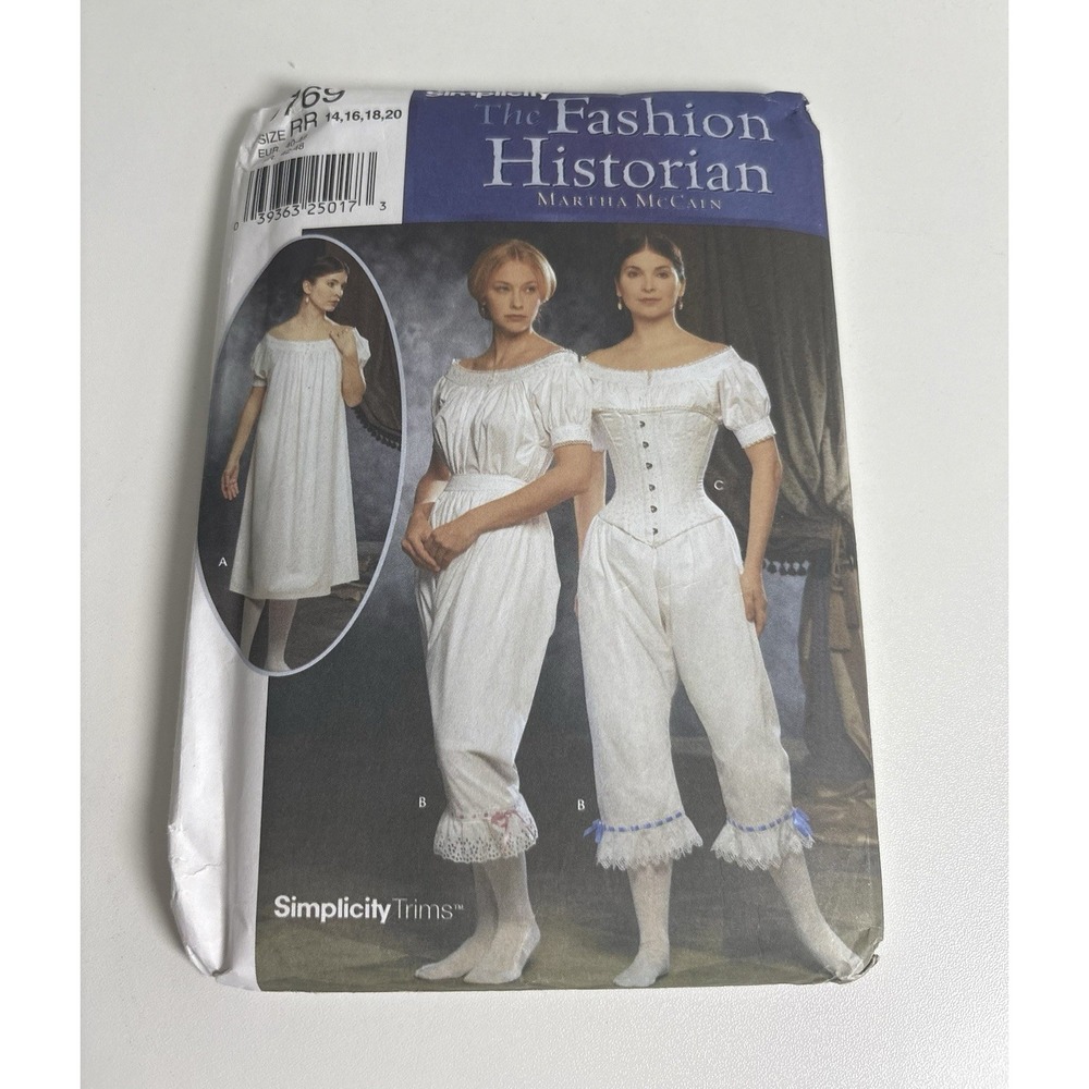 Simplicity 9769, Martha McCain, chemise/drawers/corset, Sz RR 14-20 UNCUT